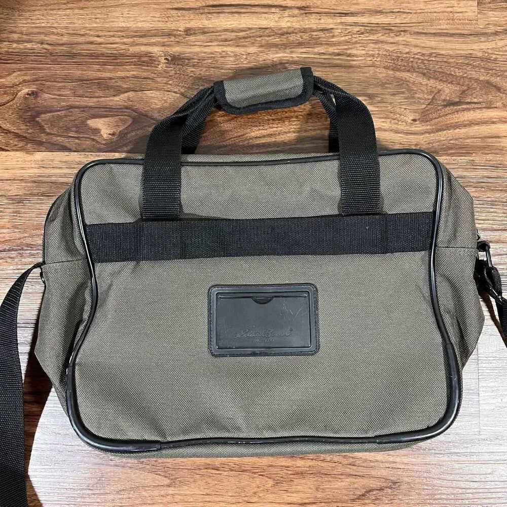 Eddie Bauer Messenger Weekend Bag Green Canvas Laptop Travel Shoulder Strap
